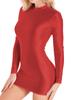 Womens Glossy Long Sleeve Pencil Bodycon Dress Solid Color Smooth Stretchy Mini Party Dresses