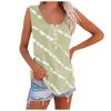Women Sleeveless Button Front Tank Top Casual Round Neck Striped Printed Summer Blouse Lightweight Loose Fit Shirt