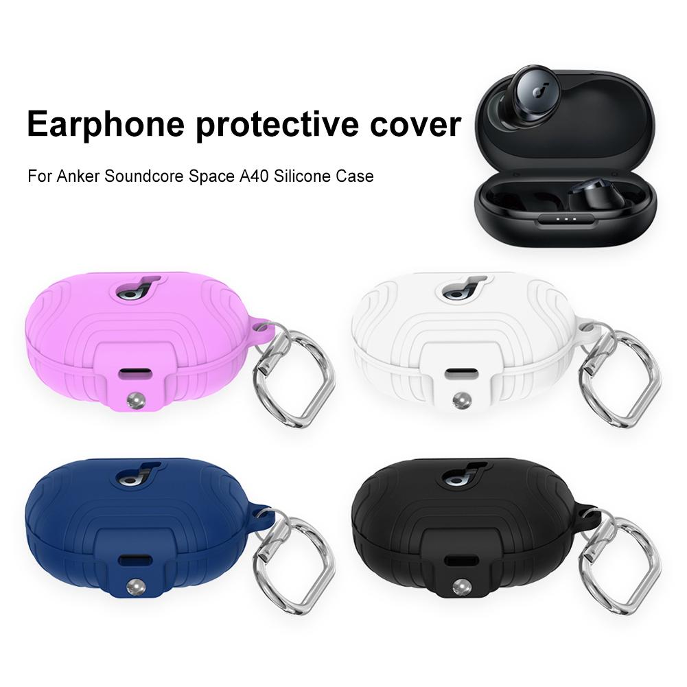 Silicone Protective Case for Anker Soundcore Space A40 Charging Box Wireless Shell Headphone Protective Case with Carabiner