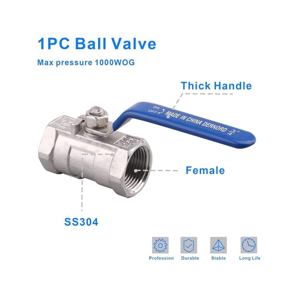 Plumbing Connection Ball Valve Switch Female Threaded Stainless Steel Faucet SS304 BSPT 1/4" 3/8" 1/2" 3/4" 1" 1-1/4" 1-1/2"