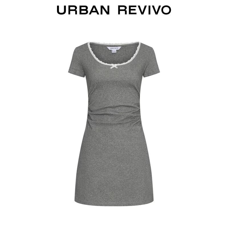 UR 2026 Spring Casual Color-Block Lace Trim Round Neck Dress