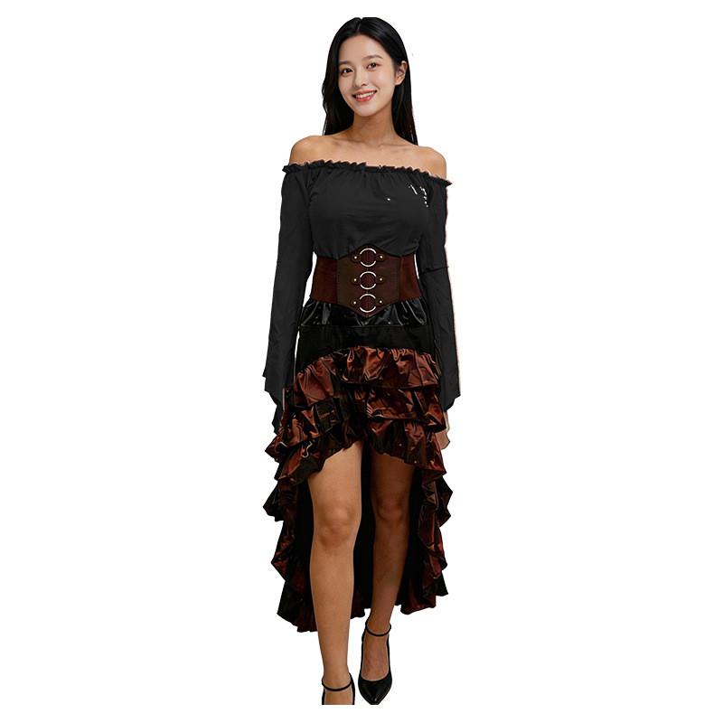 Medieval Sailing Captain Costume Dress With Ruffle Long Skirt For Cosplay And Halloween