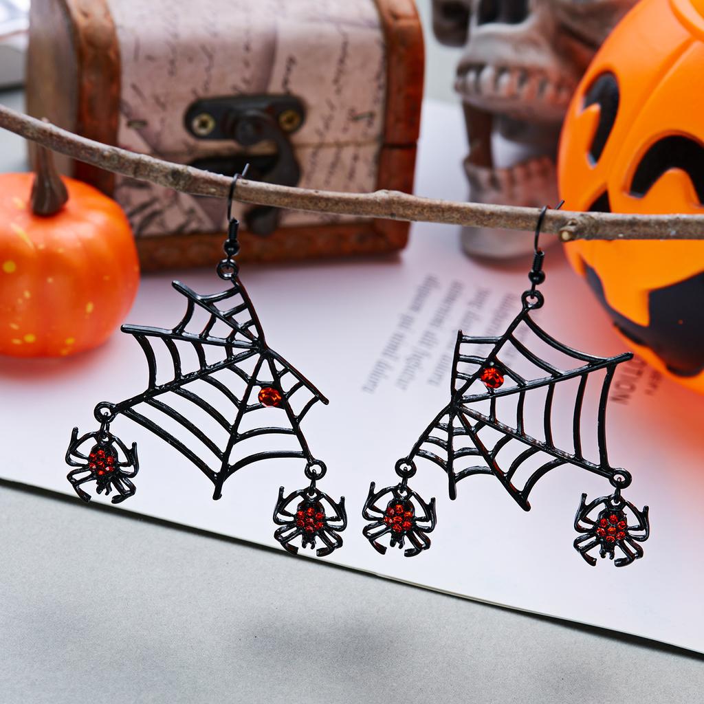Gothic Punk Double Layer Black Spider Web Necklace For Women Red Crystal Waterdrop Spider Pendant Choker Party Statement Jewelry