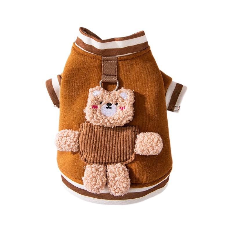 Pet Clothes Autumn and Winter Warm Dog Clothes Cute Bear Traction Sweater Fleece Puppy Cat Clothing