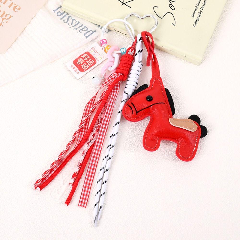 Leather Horse Keychain Korean Style Chinese New Year Gift Zodiac Pony Bag Pendant  Birthday Gift