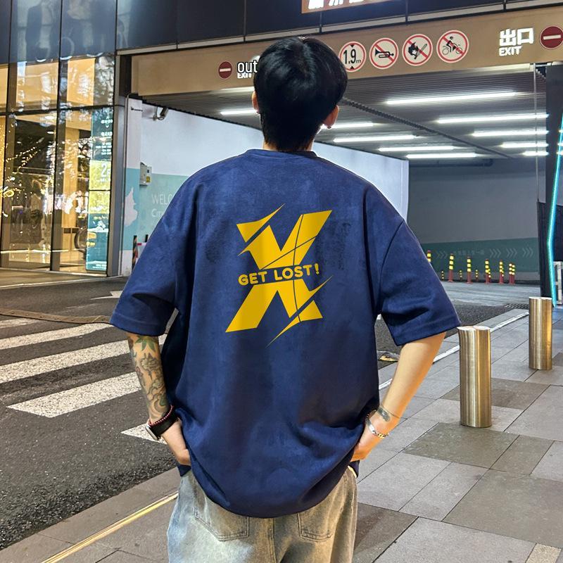 Men's Plus Size Heavyweight Suede Short Sleeve Retro T-Shirt - Summer 2024 Collection