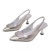 Women's Sandals Covering Toe High Heels Summer Pointed Toe Back Hollow Elegant Silver Color Ladies Shoes Rubber Sole