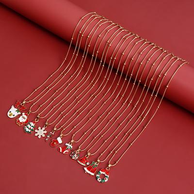 Christmas Necklace, Temperament Retro Round Snake Collarbone Chain Necklace, Versatile Dripping Oil Santa Snowflake Necklace