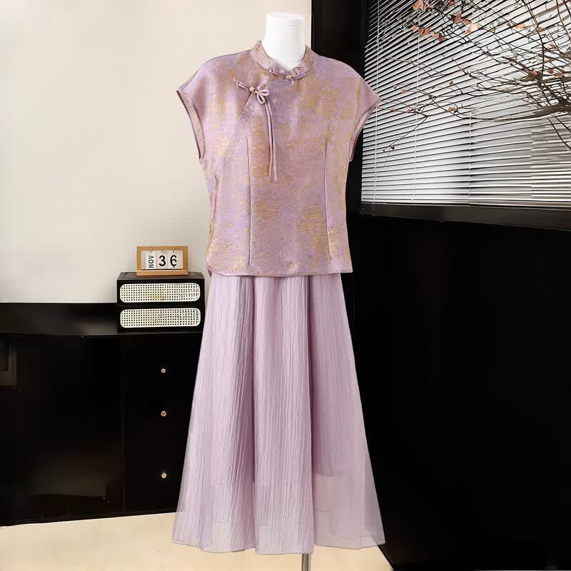 Datang Furen 2026 Summer New Chinese Style Jacquard Two-piece Set for Middle-aged Women 4XL