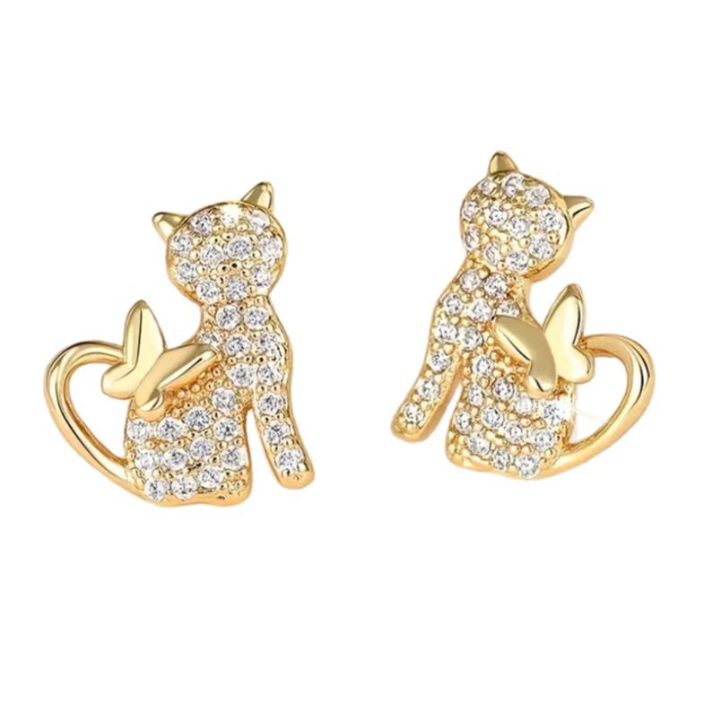 Eco-friendly Minimalist Cat Stud & Dangle Earrings - Retro & Popular Korean Jewelry