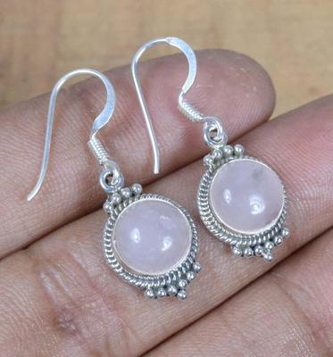 Boucles d'oreilles en Argent Sterling 925 massif avec Pierre de Quartz Rose Boucles d'oreilles Bohèmes Boucles d'oreilles Design Cadeau de Mariage Bijoux en Argent