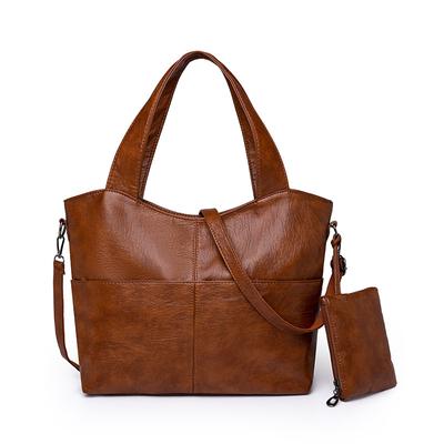 Borsa da donna Vintage Tote Grande Capacità Mamma di mezza età Pelle morbida Spalla a tracolla