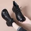 Brand Retro Black Brown Split Leather boots Woman Casual Lace Up Winter Snow Boots Non-slip Rubber Booties Ladies Ankle Botas
