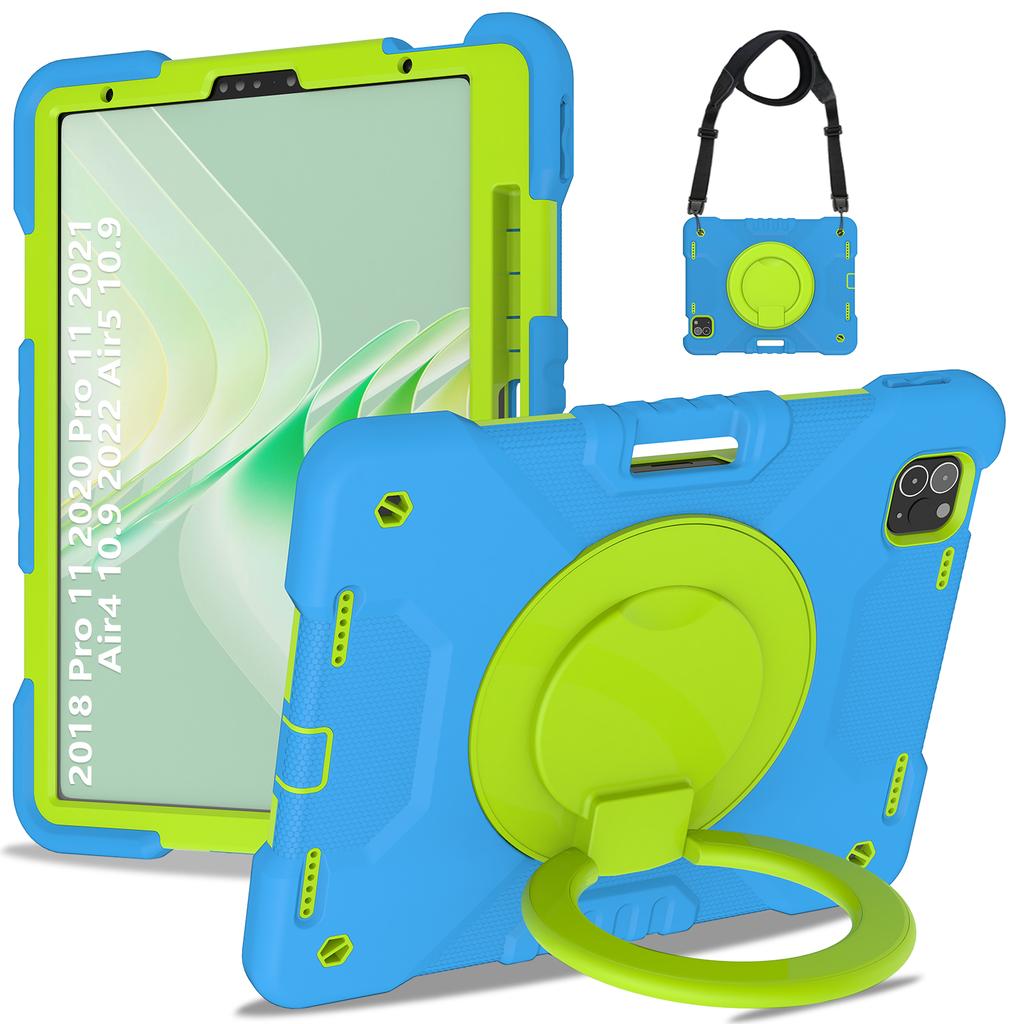 Rotatable Stand Armor Case Universal for iPad Air 4 5 10.9 Pro11 2018-2022 Hybrid Cover With Portable Handle Grip Shoulder Strap