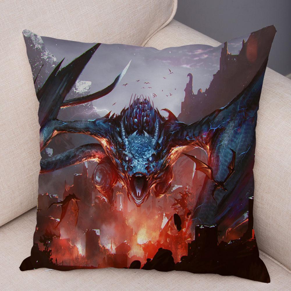 Fronha de almofada com estampa de animal de desenho animado, capa de almofada com estampa de dragão, capa de almofada decorativa para carro, sofá, casa, sala de estar