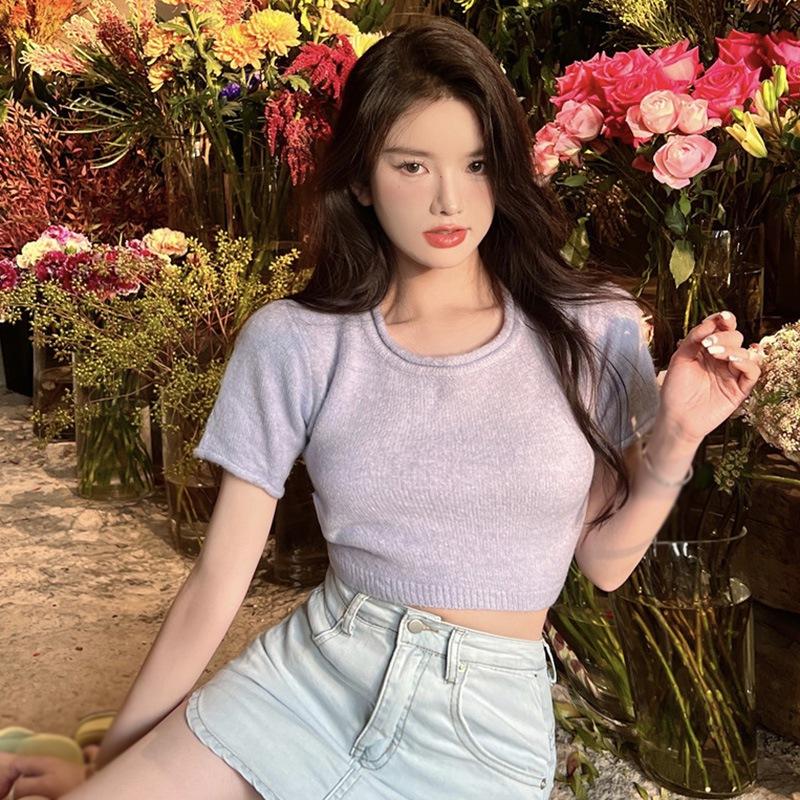 

Дамы Короткие рукава Укороченные бретели Короткие рукава Открытая спина Сексуальный круглый вырез