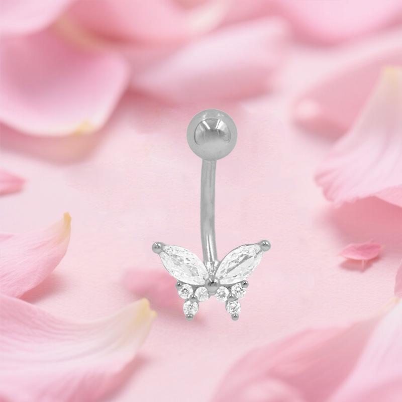 Gaibei Zircon Butterfly and Bird Navel Ring with Hollow Heart