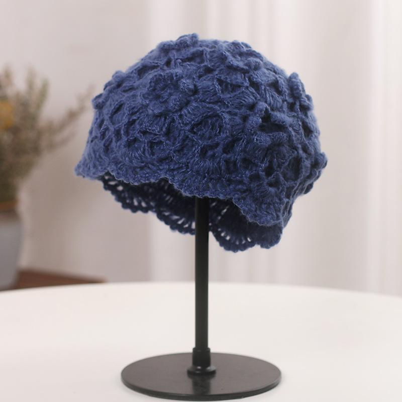 

Нишевая ретро литературная кружевная цветочная ажурная шляпа женская милая модная вязаная шерстяная шапка меховая шапка 55-60cm