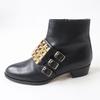 Great HERMES Boots Black X Gold Metal Leather Women 35.5 Used