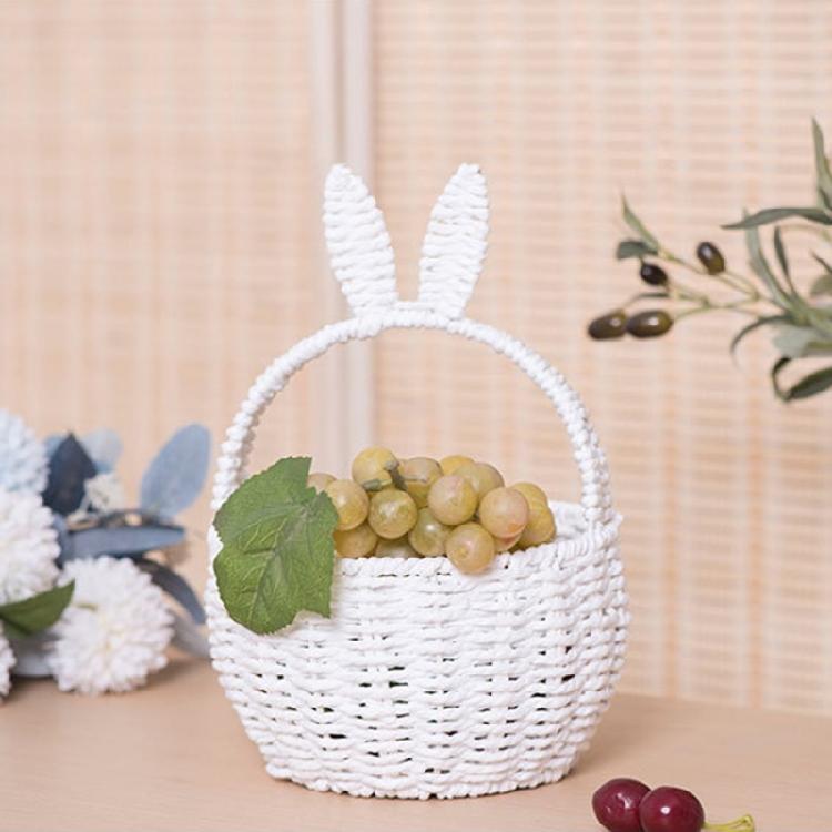 Paper Rope Woven Basket with Rabbits Ears for Toy Storage Stylish Handhold Flower Basket Fruit Holder for Picnics
