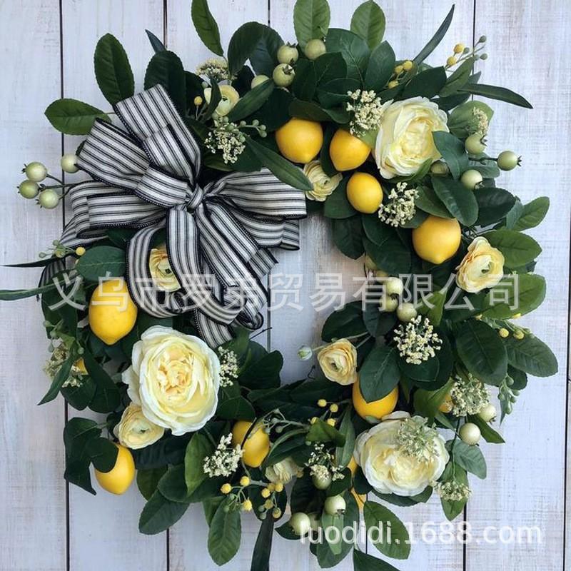 Artificial Lemon Peony Wreath Wall Hanging Decor Door Home Festival Party Decoration
