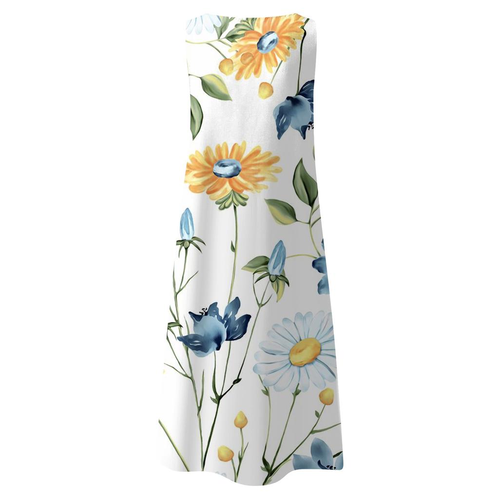 Mode Frauen V-ausschnitt Blumen Druck Ärmellose Tunika Kleider Plus Größe T-shirt Kleid