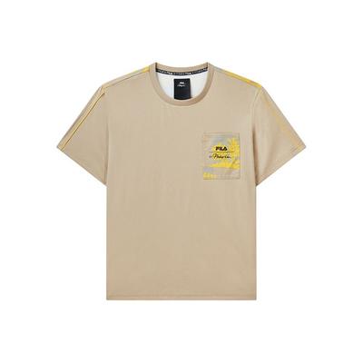 3.1 Phillip Lim Collaboration Logo Print Pocket Round Neck Breathable Short Sleeve T-Shirt Men Tops Light-Brown F11M116107F-BG