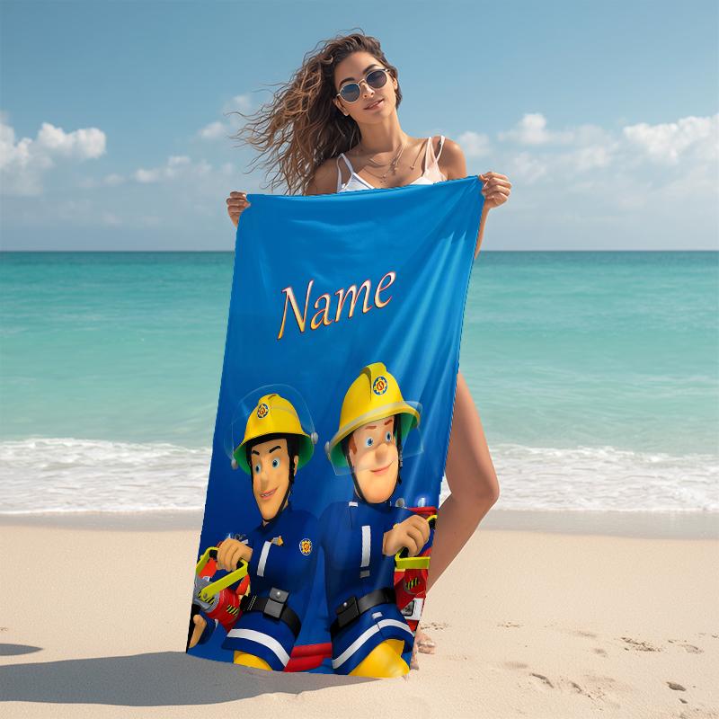 Personalized Fireman Sam's Adventure Beach Towel Microfiber Beach Towel Thin Absorbent for Beach Swimming Yoga Bath Sports. 0910195