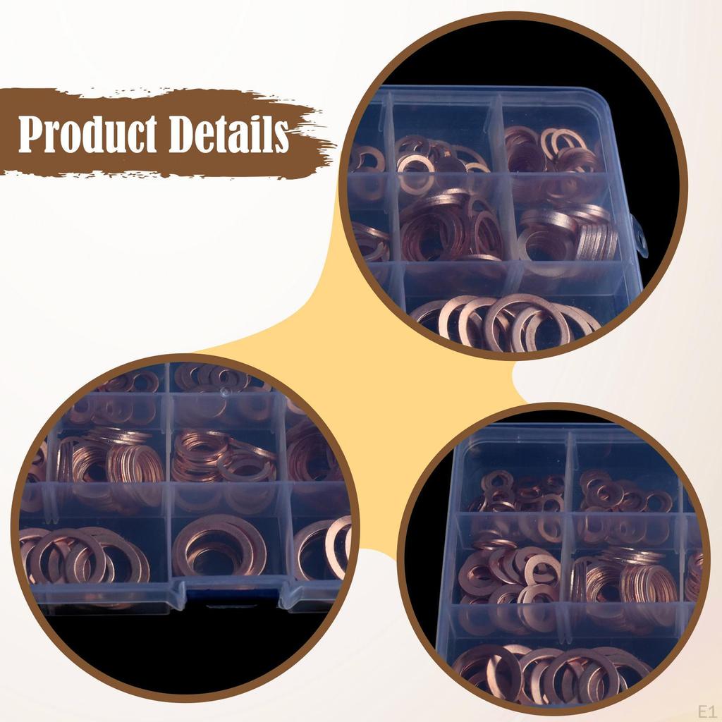 300Pcs Flat Washers Assortment Set Sealing Rings M5 To M20 Valves Sump Plugs Marine Water Lines