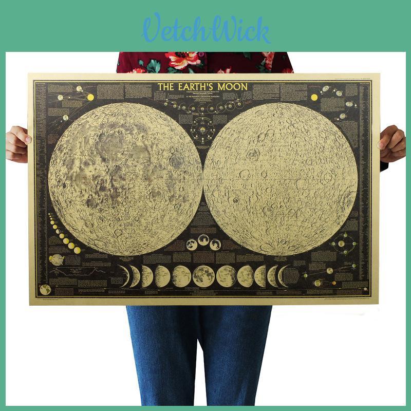 Retro Large Vintage Paper Earth's Moon World Map Poster Stunning Wall Decor For Home