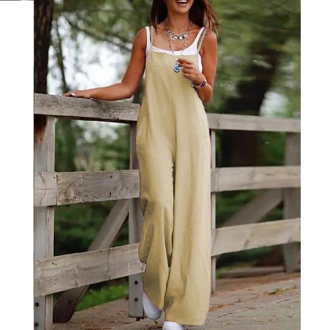 Summer Solid Color Women's Casual Pocket Suspender Jumpsuit