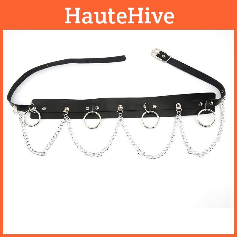 Womens Punk Style Belt Metal Chain Pendant Fashion Accessories Clothing