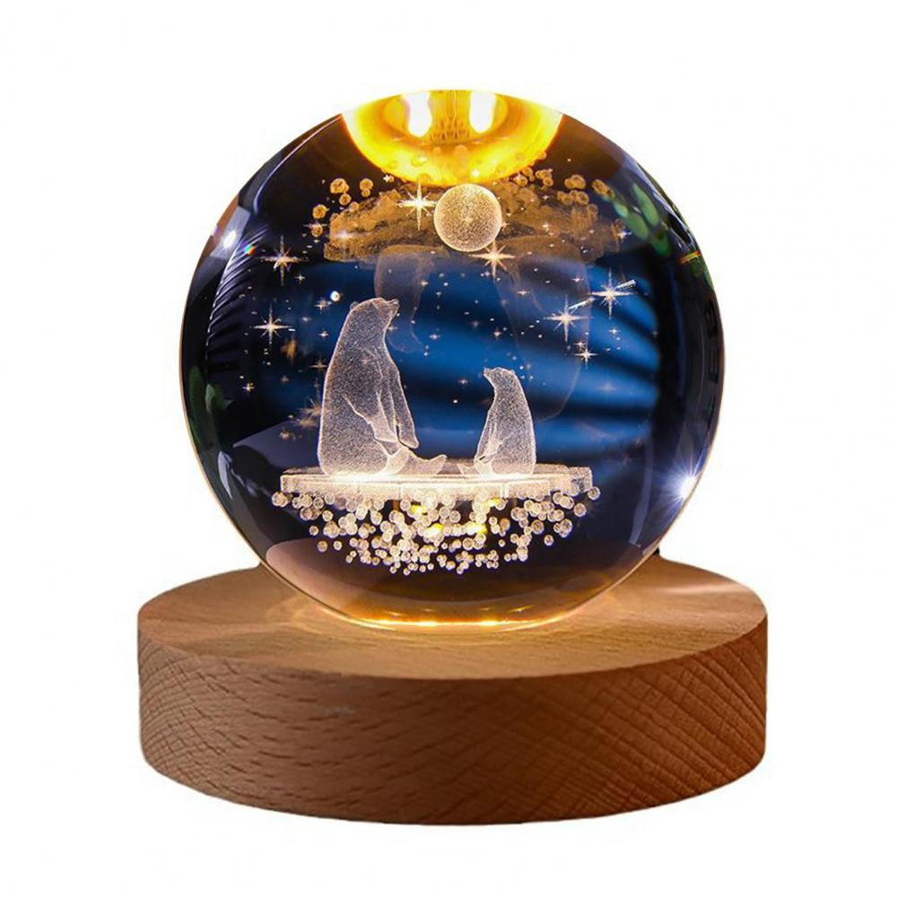 Faszinierende visuelle Erlebnislampe Glaskugel Lampe Sonnensystem Kugel Nachtlicht mit Holzsockel 7 Farbwechsel für Zuhause