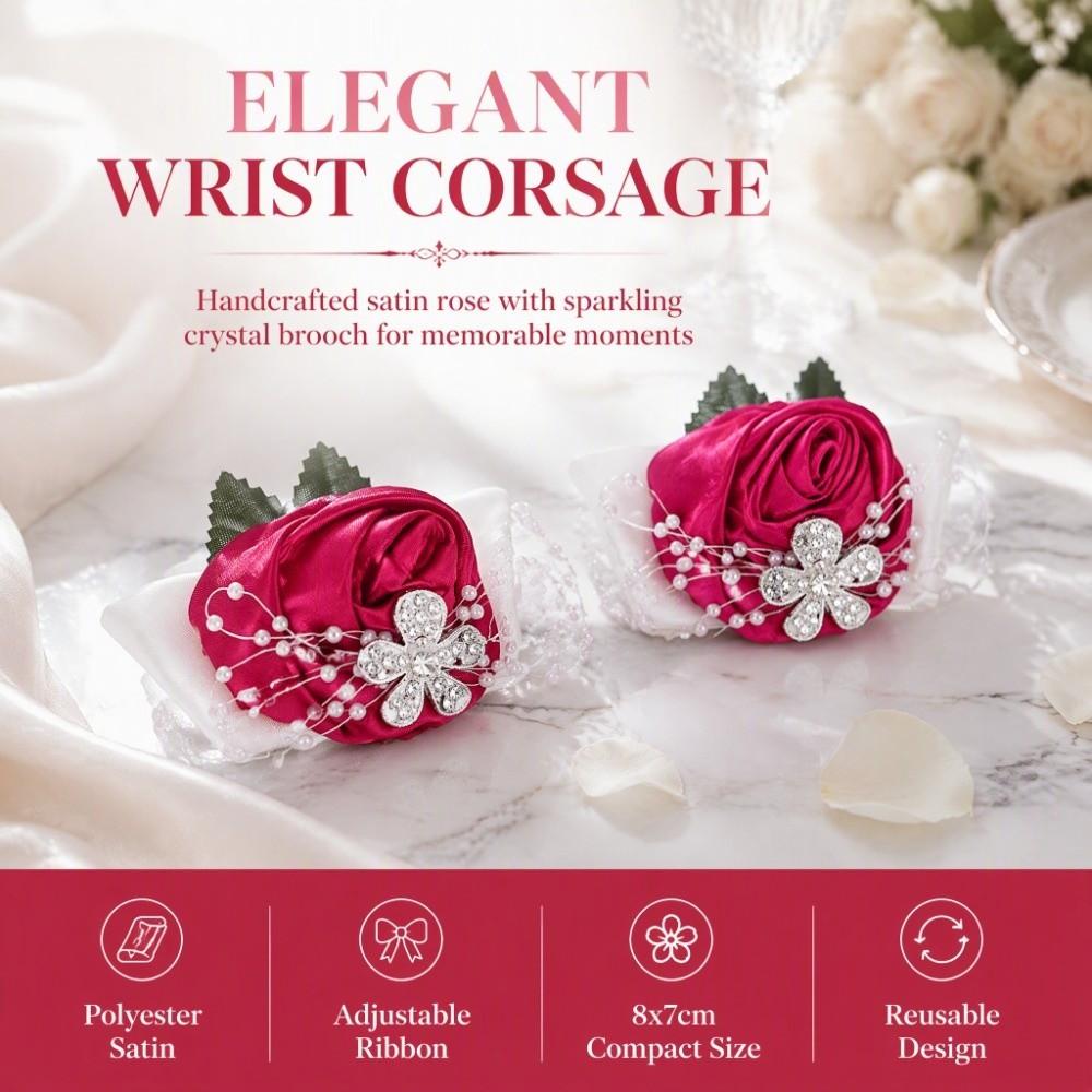 2pcs Rose Red Wrist Corsage Diamond Rose Bridal Wrist Flower Beautiful Wedding Corsage For Wedding