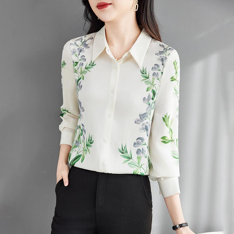 

Шелковая рубашка женская с длинным рукавом весенняя одежда новая модная трендовая брендовая рубашка с принтом топ из шелка тутового дерева 2XL