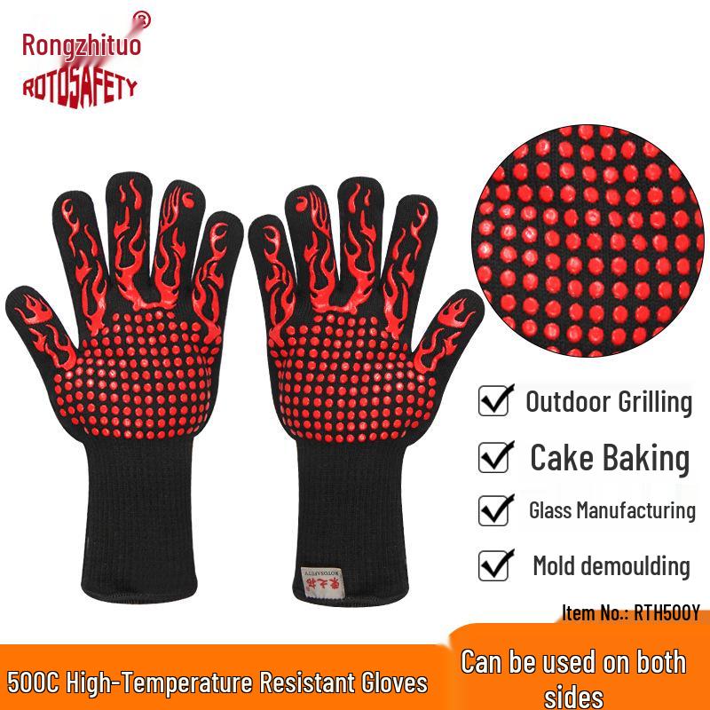 Rongzhitou 250°C Heat-Resistant Non-Slip Silicone Gloves for Baking & BBQ