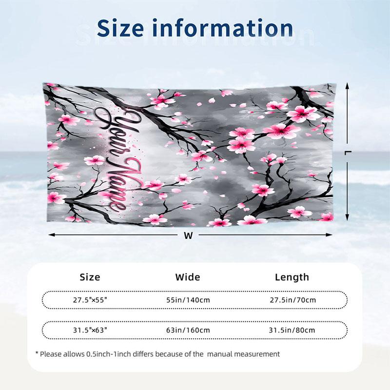 Floral Garden Theme Beach Towel Personalized Custom Name & Text Soft Quick Dry Beach Towel for Swimming Travel