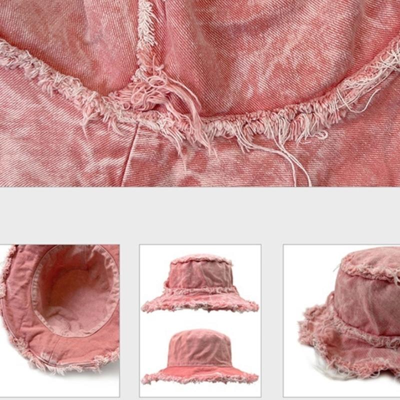 Vacation Outdoor Fisherman Hat for Woman Bucket Hat Distressed Frayed Edge Hat