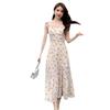 Dress new women's summer French retro waist temperament floral split suspender skirt temperament elegant