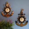 Mediterranean Style Vintage Vintage Ship Anchor Clock Wall Decoration Pendant Wooden Rudder Creative Silent Clock