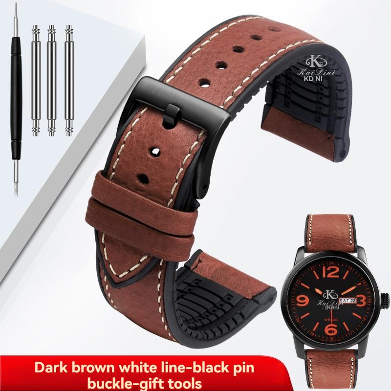 Italy Genuine Leather Skin Watchband For Any Brand Watch Soft Waterproof Rubber Bottom Strap Men Bracelet 19mm 20mm 21 22mm 23mm