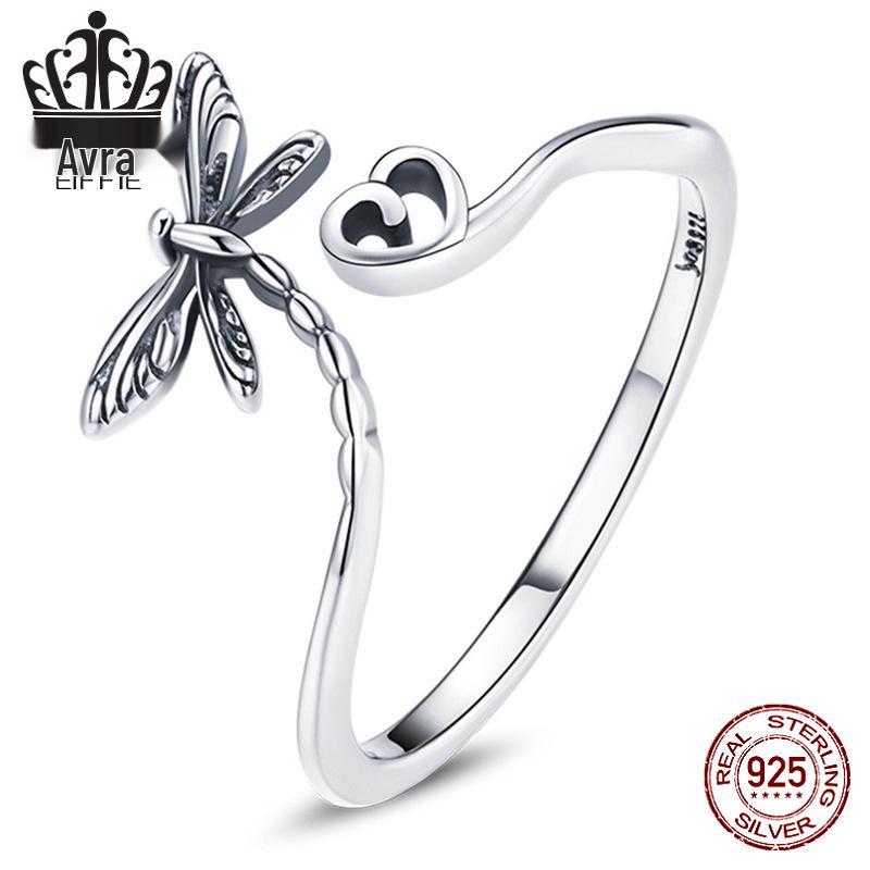

Кольцо из стерлингового серебра S925 «Стрекоза Любви» открытое - Модное украшение в форме сердца Sterling Silver 925