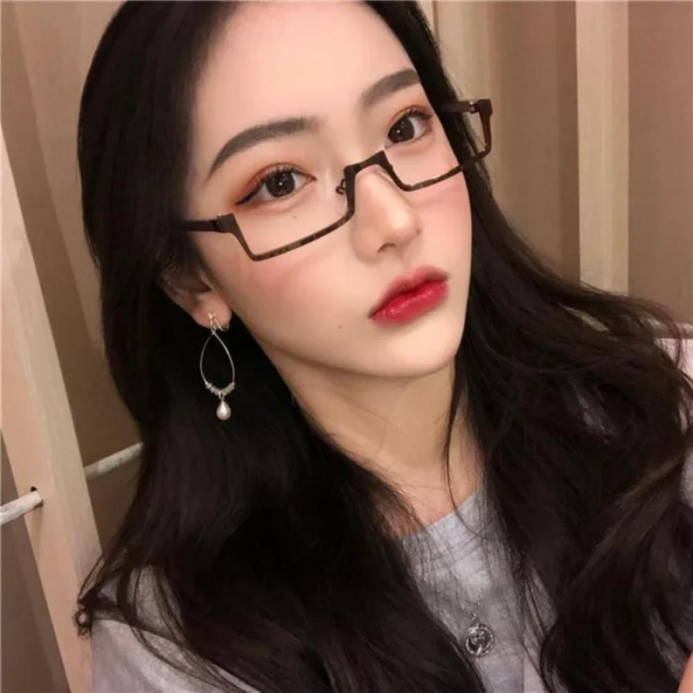 Women's Cool Half Frame Glasses Square Metal Eyewear No Lenses Fashion Unisex Stylish Personality Eyeglasses Frames