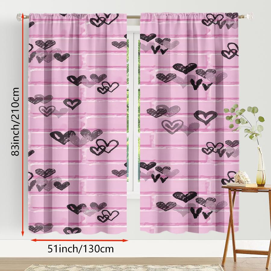 2PCS pink black heart-shaped curtains   artistic style   bedroom and living room   decorative curtains with drawbar pockets