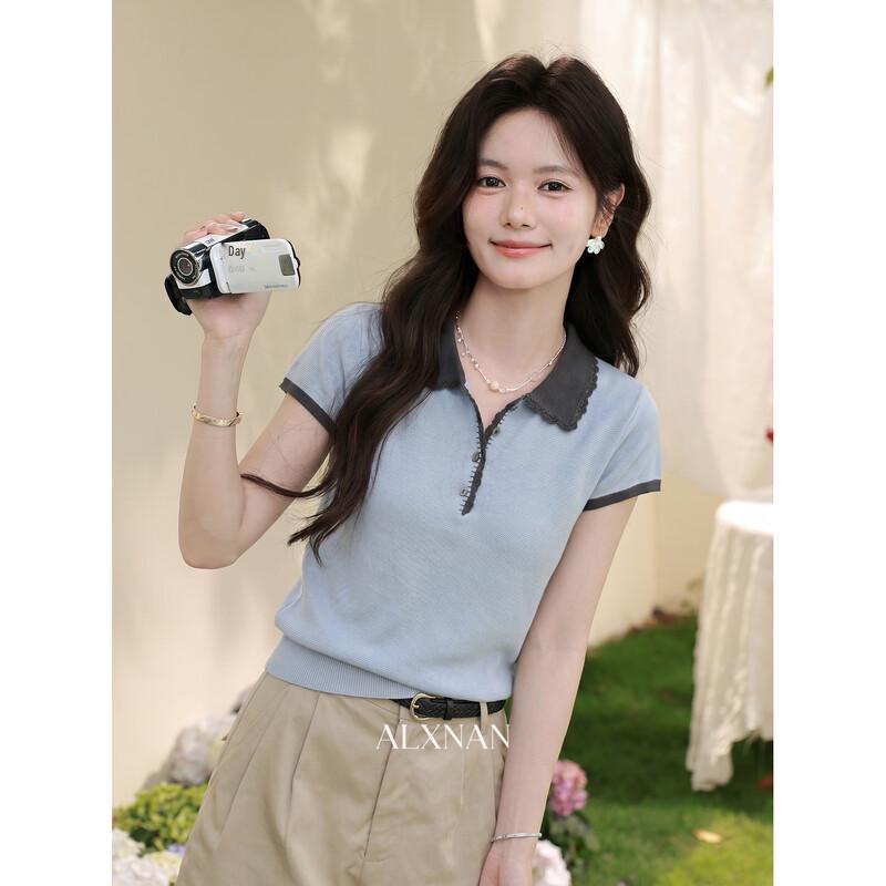 Lù Xiàngnán Women s Slim Fit Short Sleeve Knit Polo Shirt M