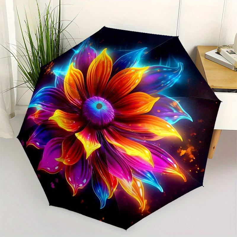 

1pc Neon Glowing Flower Artwork Umbrella with Plastic Handle,Suitable for All Seasons Home Travel Outdoor UmbrellaB1604