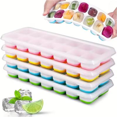14-Grid Ice Cube Trays Silicone Ice Mold with Removable Lid DIY Homemade Popsicle Mould for Cocktail Freezer Kitchen Bar Tools