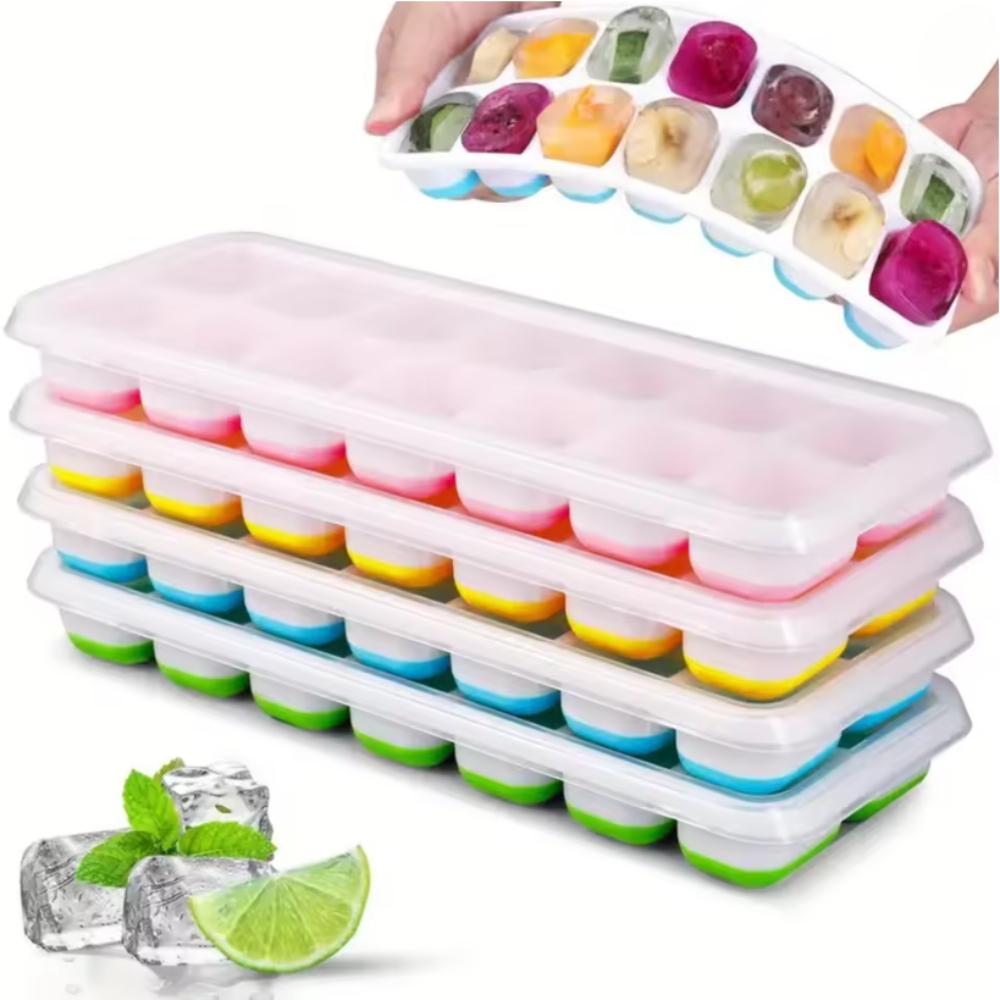 14-Grid Ice Cube Trays Silicone Ice Mold with Removable Lid DIY Homemade Popsicle Mould for Cocktail Freezer Kitchen Bar Tools