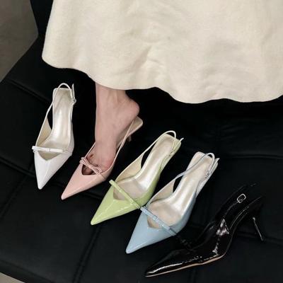 Fashion Pointed Black Temperament High Heeled Baotou Sandals Fairy Shoes 2025 New Summer and Autumn French Single Shoes