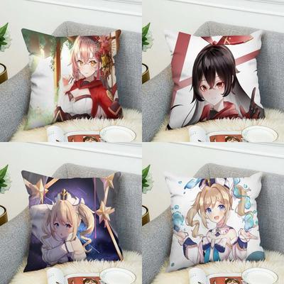 Genshin Impact Pillow Case For Car Sofa Decorative Home Doublesided Print Plush Square Throw Pillow Cushion Cover